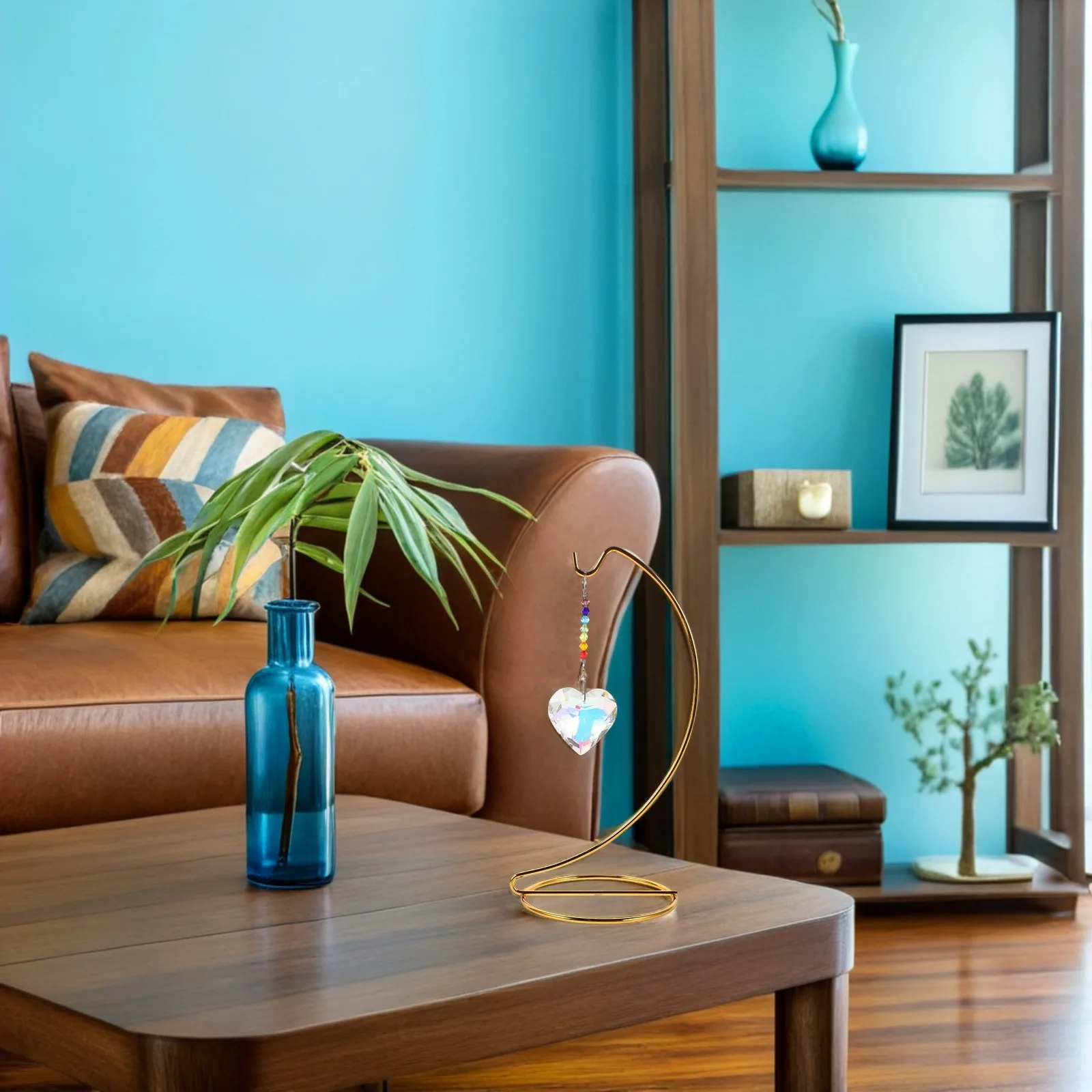 

Heart Crystal Suncatcher Hanging Prism Rainbow Maker Tabletop Decor Sunlight Reflective Crystal Pendant Ironwork Rack