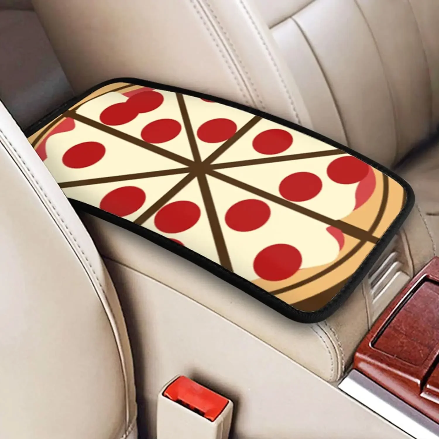 Pizza Car Center Console Armrest Cover Pad, Seat Armrest Box Protector Universal Car Trim, Suitable for Most Vehicles, S