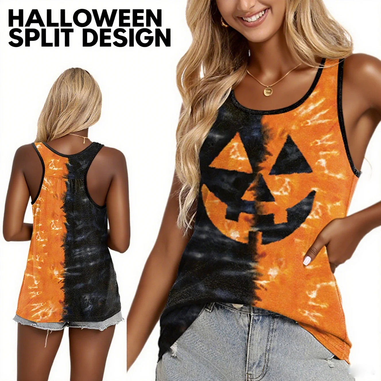 

Women Halloween Print Vest Summer Girl Sexy Tank Tops Elastic Y2K Sleeveless Shirt Holiday Party Top Costumes Sports Shirts