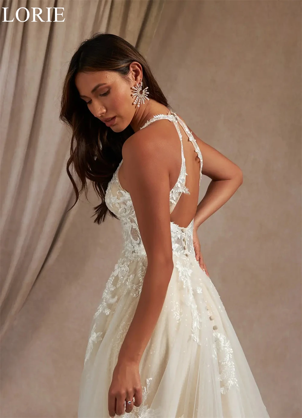 LORIE BO00-Robes de mariée en tulle, robe de Rhde mariée plissée, robe de patients à fente latérale, A-ligne, bretelles spaghetti, appliques à col en V, personnalisées