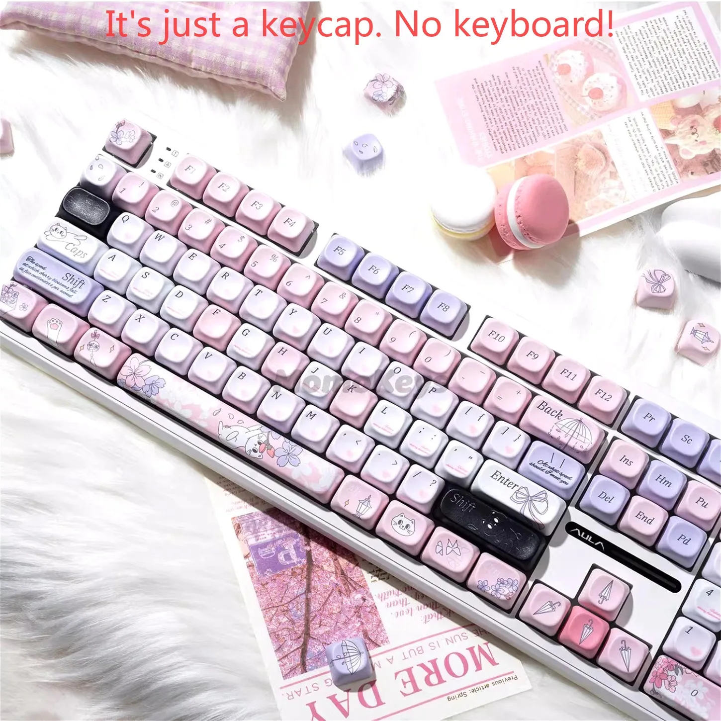 Cute Sakura Pink Purple Keycaps 136 Keys MOA Profile PBT Keycap Set for 61/68/87/108 Mechanical Keyboard