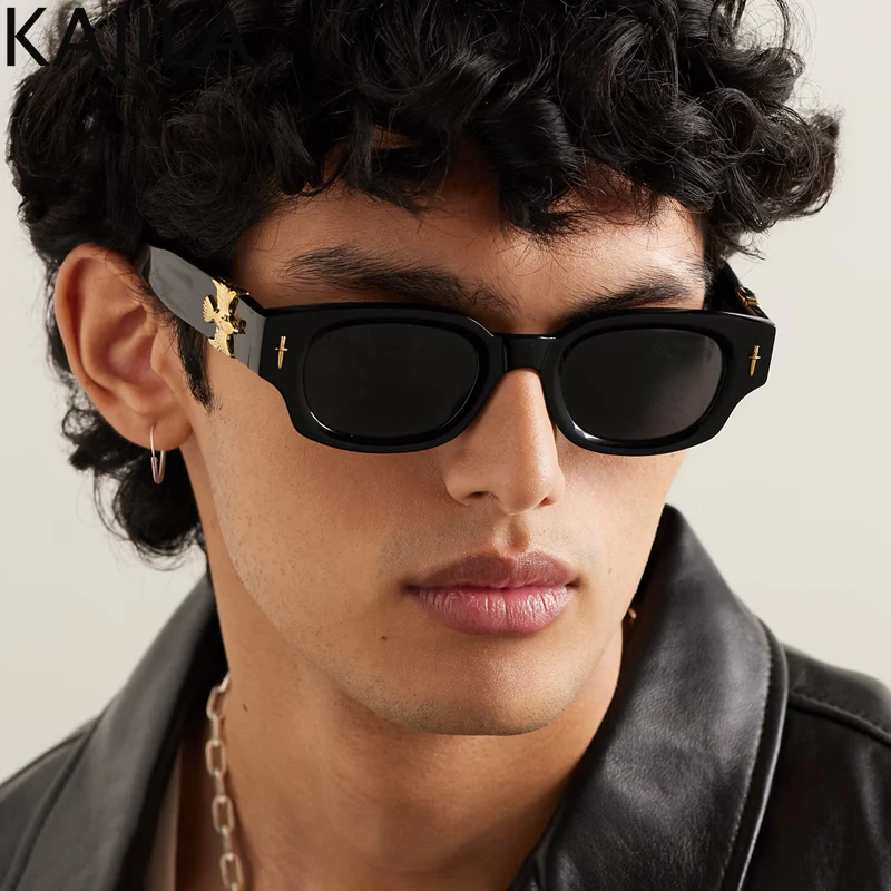 Small Punk Eagle Rectangle Sunglasses Men 2024 Luxury Brand Fashion Square Sun Glasses For Women Steampunk Shades Eyewear UV400