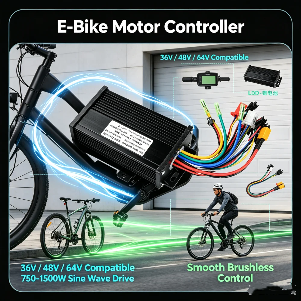 34V 48V 64V 72V 350W-1500W Sine Wave Brushless Controller For Electric Bicycle E-scooter Dual Mode Motor Drive Module