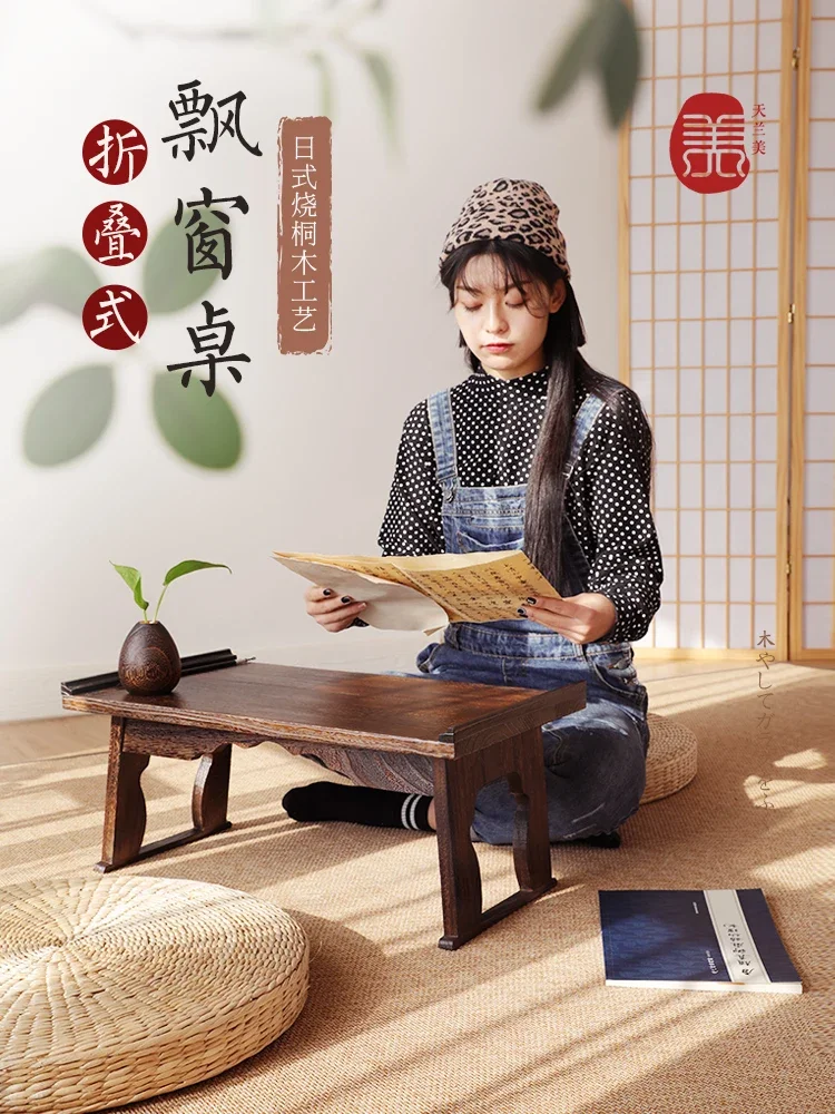 Solid Wood Kang Table Bay Window Tables Small Coffee Tea Table Japanese Tatami Table Folding Household Low Tables Sitting