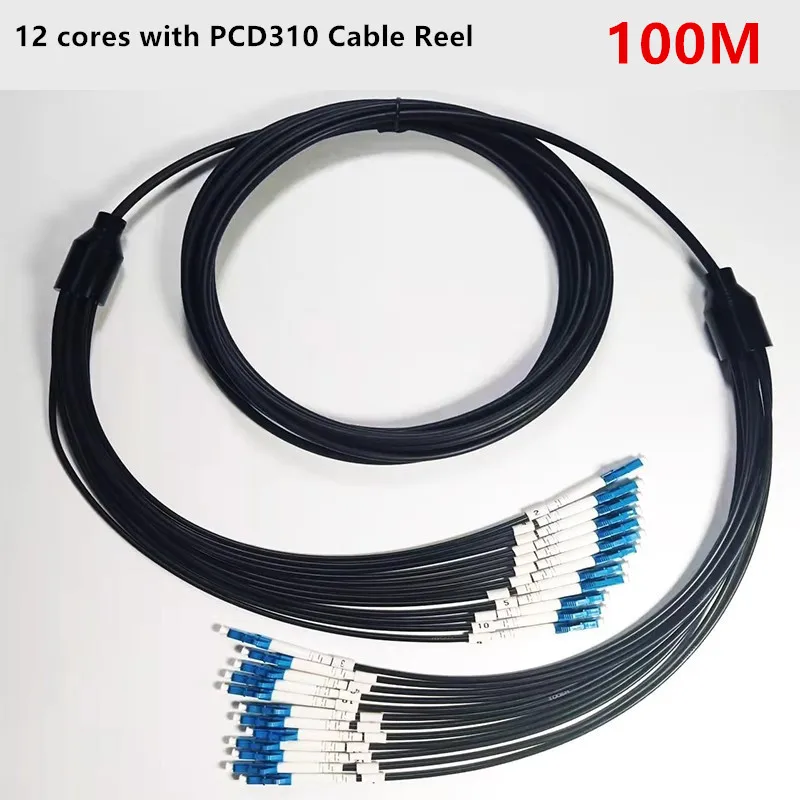 

100 meters,TPU field Armored Single-mode Fiber Optic Jumper, LC,12 Cores, Waterproof, with PCD310 Cable Reel and Protective head