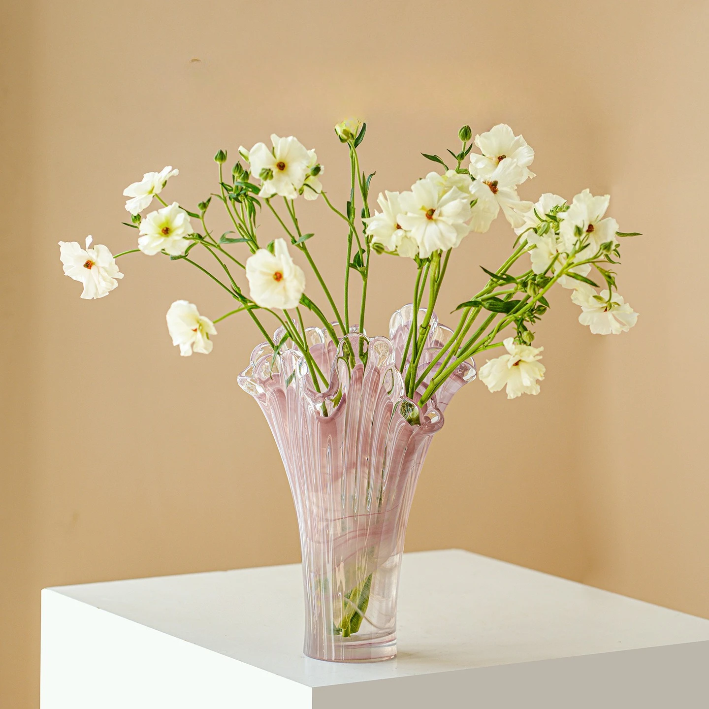 Pink Glass Vase Petals Flowerpot Translucent Gradient Terrarium Floral Decoration Accessories Vases Home Decoration Accessories