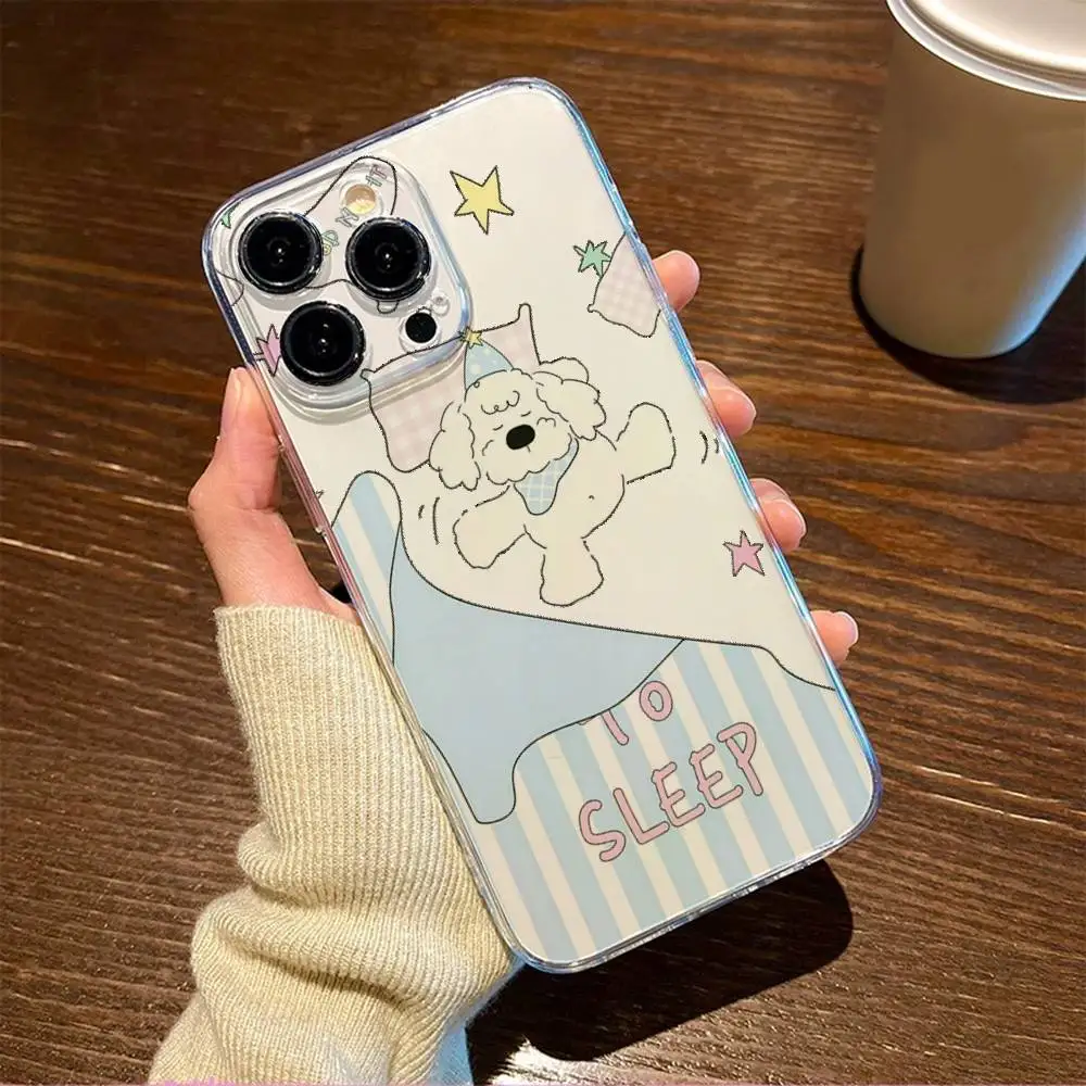 1pc Cute Dog Sleeping Phone Case Transparent For IPhone 17 16 15 14 13 12 11 PRO MAX PLUS Mini Soft Skin-friendly Cover
