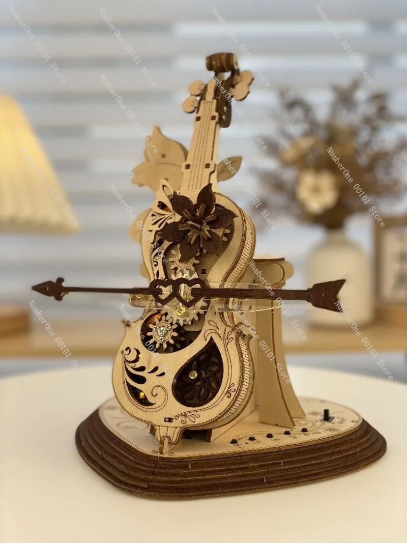 Violin-Shaped Bluetooth Music Box, Secret Realm DIY Wooden Assembly, Eight Tone Music Box, Handmade Gift for Birthday