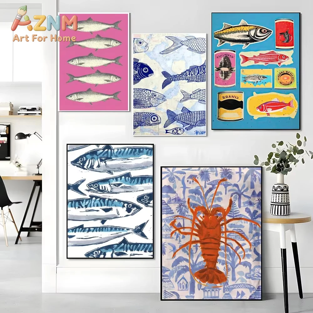 

1 шт. Красочный постер с сардинами, лобстерами и другими морскими животными для декора гостиной и дома