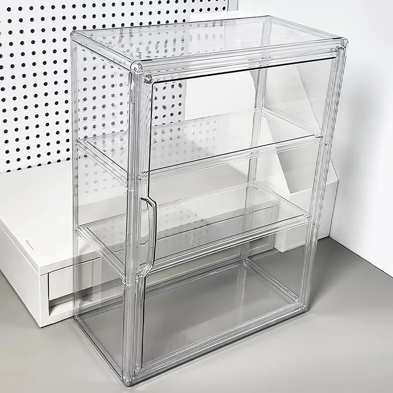 デスクトップ収納ボックス 化粧品仕上げボックス 小型痛みキャビネット 透明プラスチック 防塵キビ フィギュアアクリル 大
