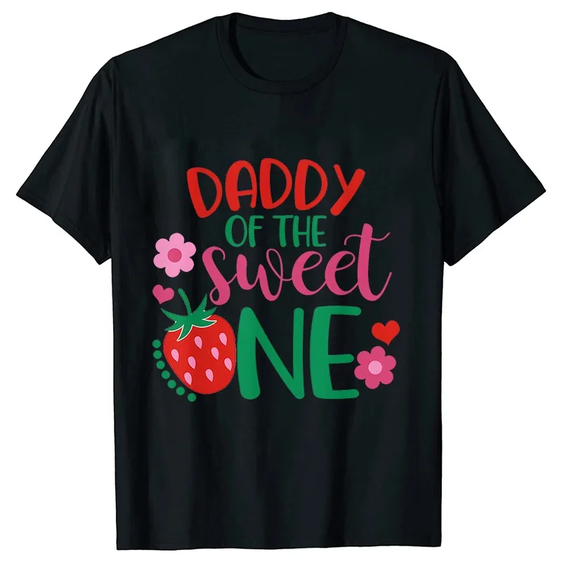 Sweet One Strawberry Birthday T-shirts Family Matching Graphic Y2k Tops Casual Short Sleeve Birthday Girl Princess Party Tees