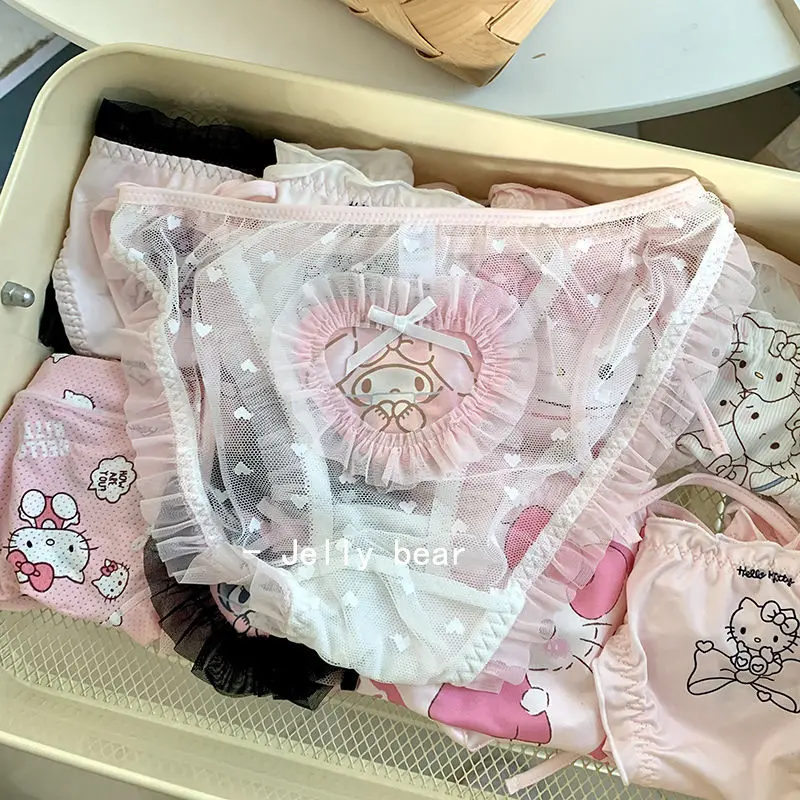 Sanrio Hello Kitty Cute Kawaii Underwear Girls Heart Cartoon Girls Mid-waist Underwear Female Cartoon Animation Cotton Underwear