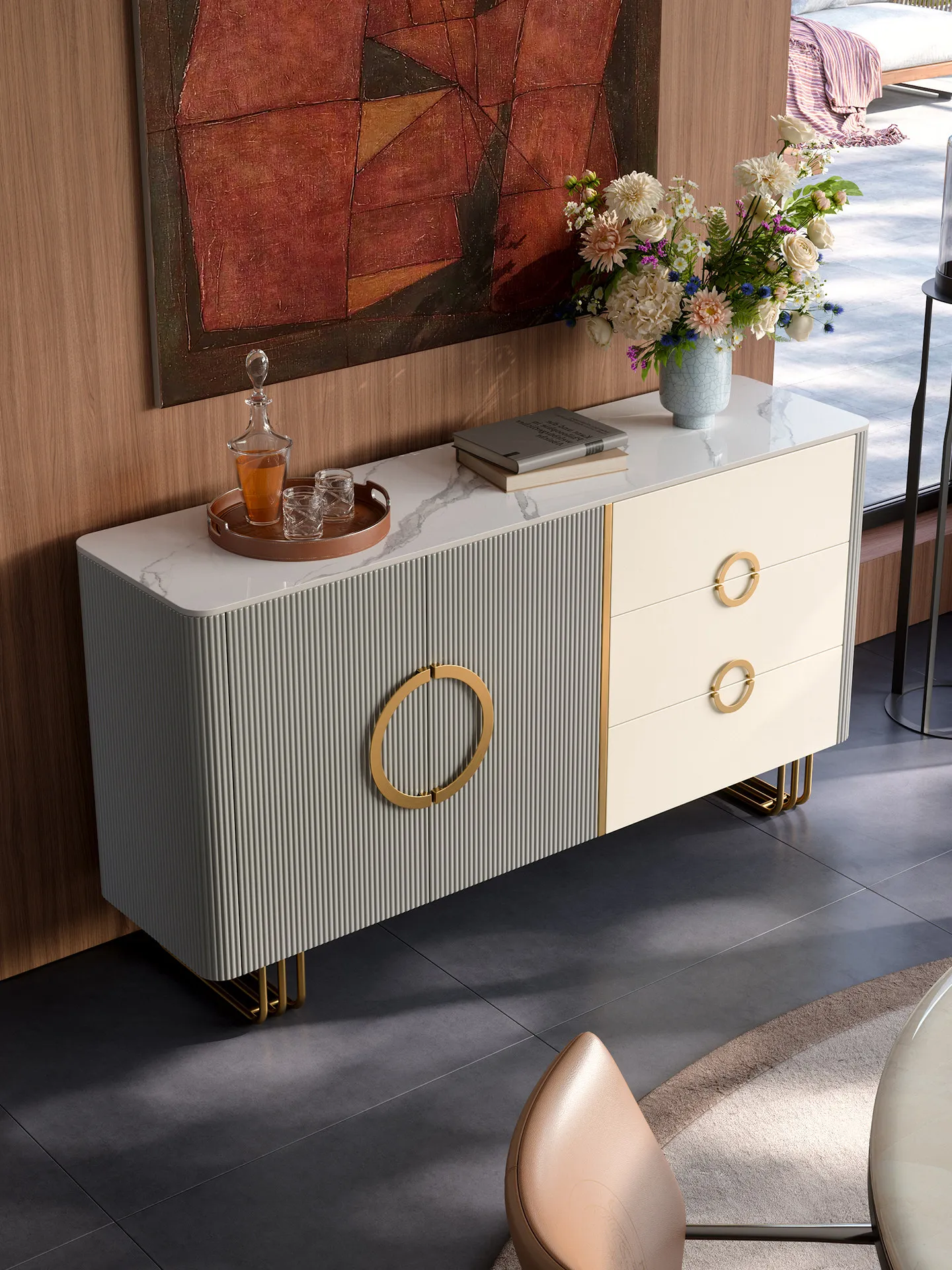 HYS modern simple home living room dining side cabinet rock slab light luxury secret cabinet locker dining room wall storage
