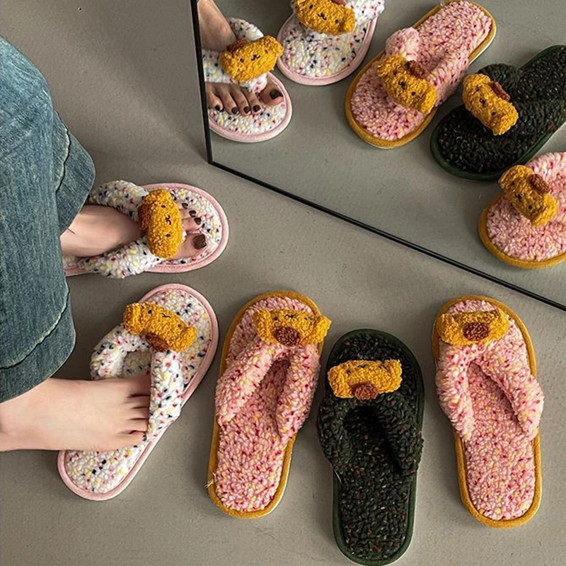 

Милые плюшевые шлепанцы Sanrio Pom Pom Purin для девочек, осенне-зимние домашние нескользящие теплые тапочки с носком, праздничный подарок