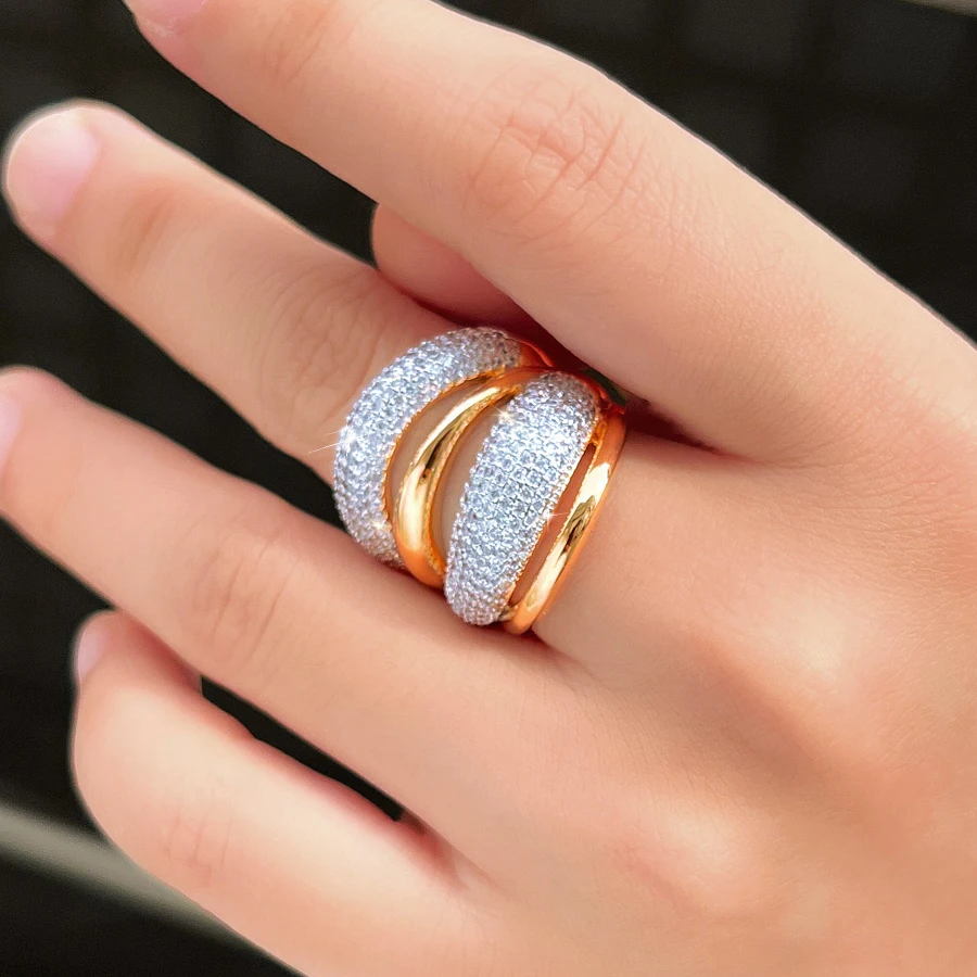 ThreeGraces أنيقة لامعة زركونيا متعدد الطبقات تصميم فاخر الزفاف حفل زفاف قابل للتعديل حجم خاتم للنساء R170 #2