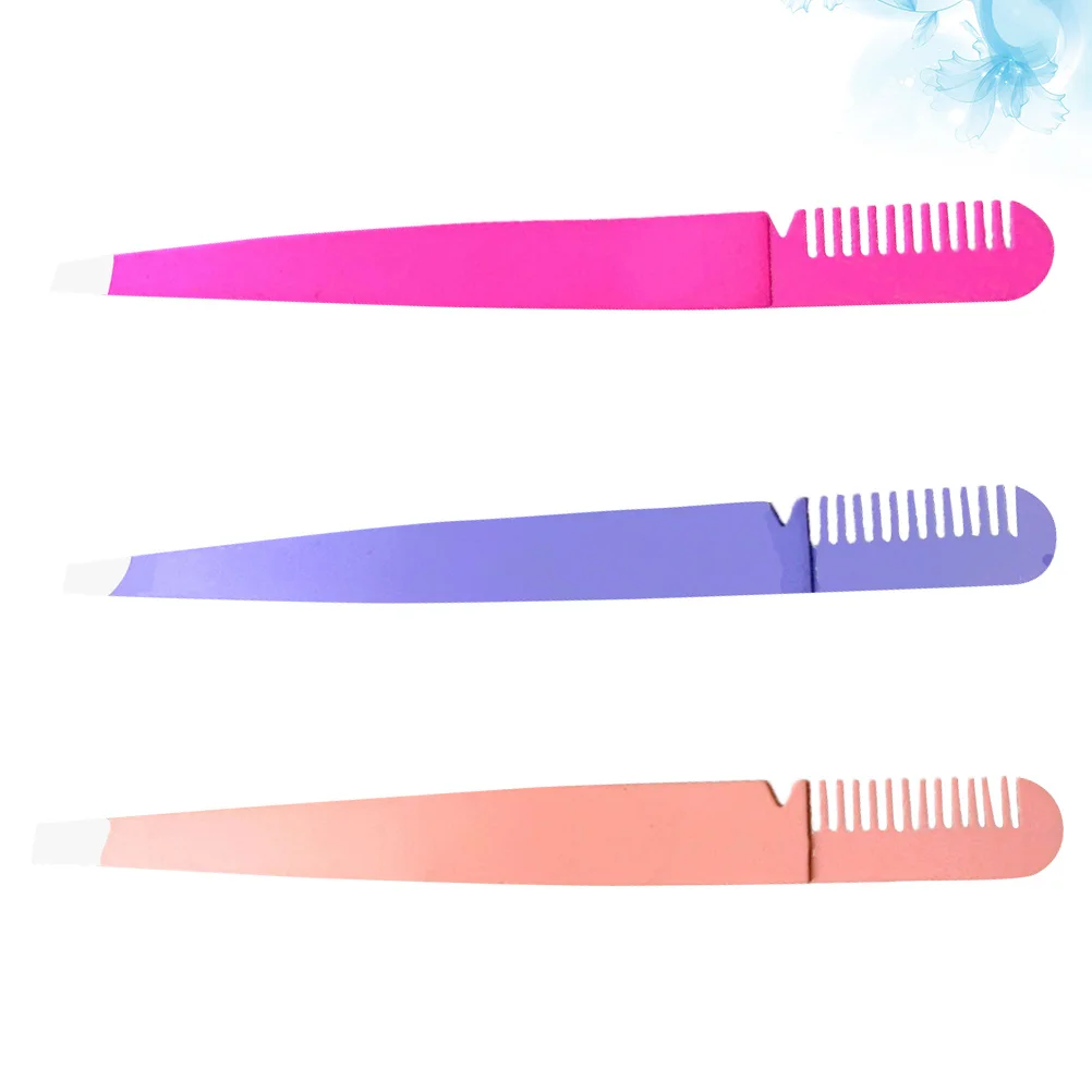 3Pcs Stainless Steel Eyebrow Clip 2 in 1 Tweezer Comb Eyebrow Tweezers for Trimming False Eyelashes Double Eyelids Makeup Tools