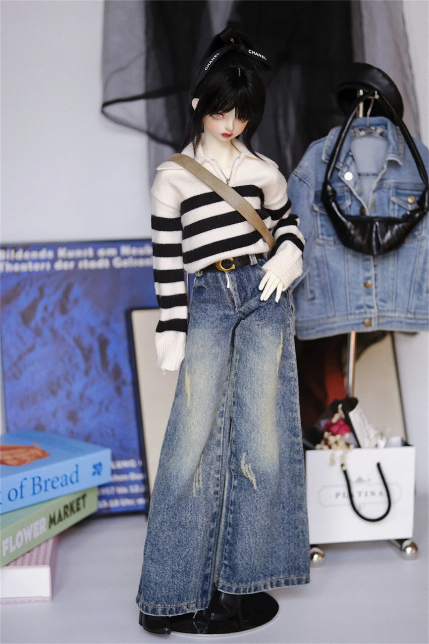 BJD Puppe Jeans Kleidung Blau Mädchen Spielzeug Elegante 1/3 1/4 Boot-cut Hosen Denim Serie Retro Waschen Micro Breite bein Puppe Zubehör – Detail 17