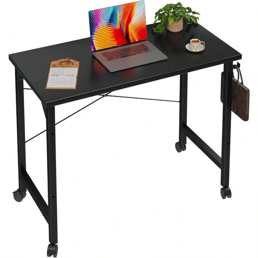 

Rolling Computer 32 Inch Desk With Wheels, Wroking Small Desk For Living Room, Modern Simple Style Table