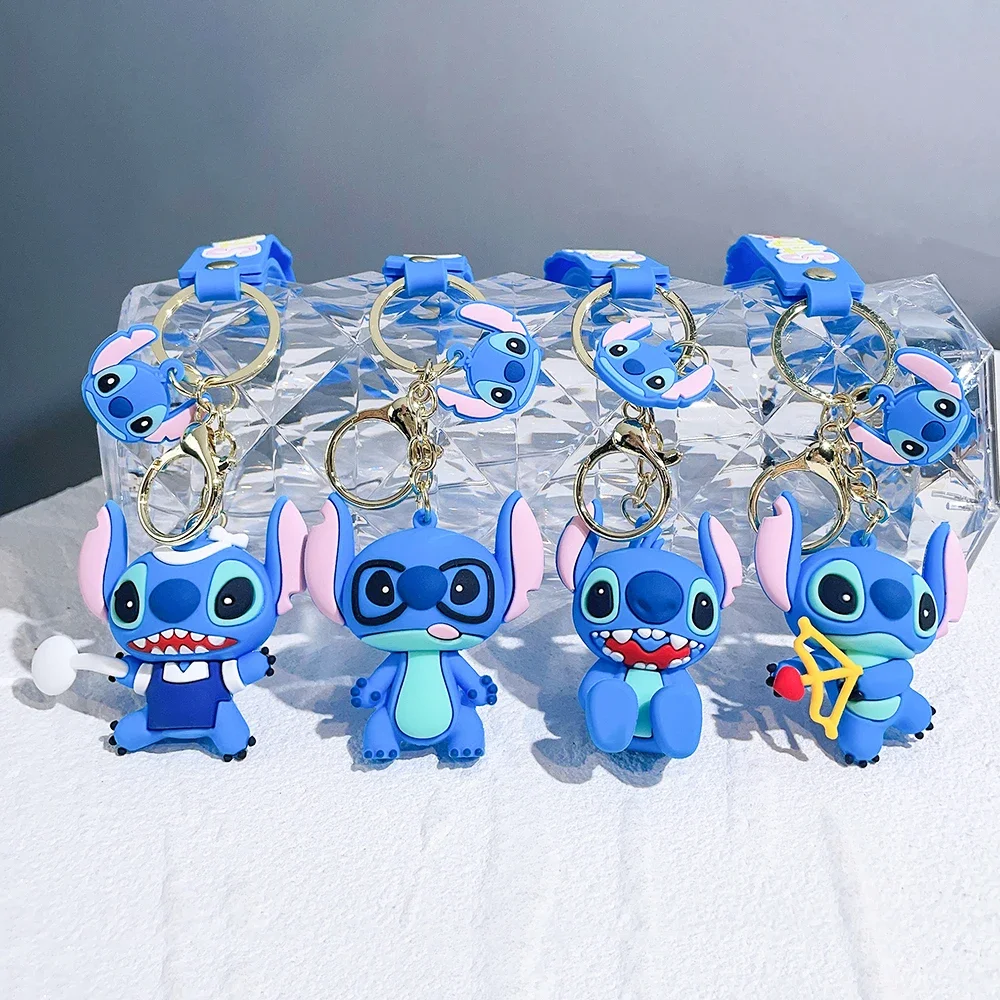 Disney Anime Stitch Keychain Cute Lilo & Stitch Doll Pendant Keyring Pink Angel Keychians Women Car Key Chain Girl Birthday Gift