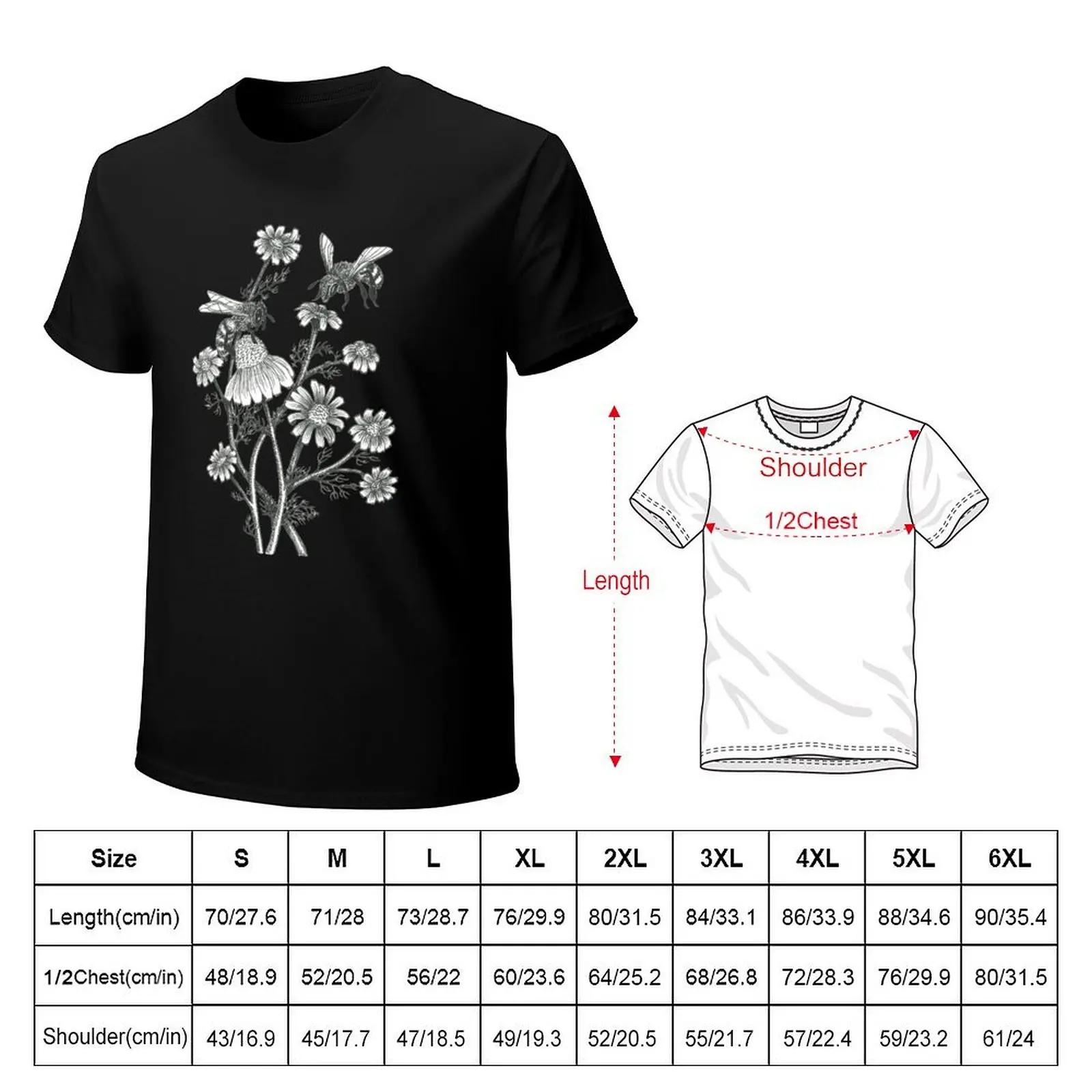 bees and chamomile on honey background T-Shirt cute clothes vintage clothes quick-drying T-shirts for men cotton