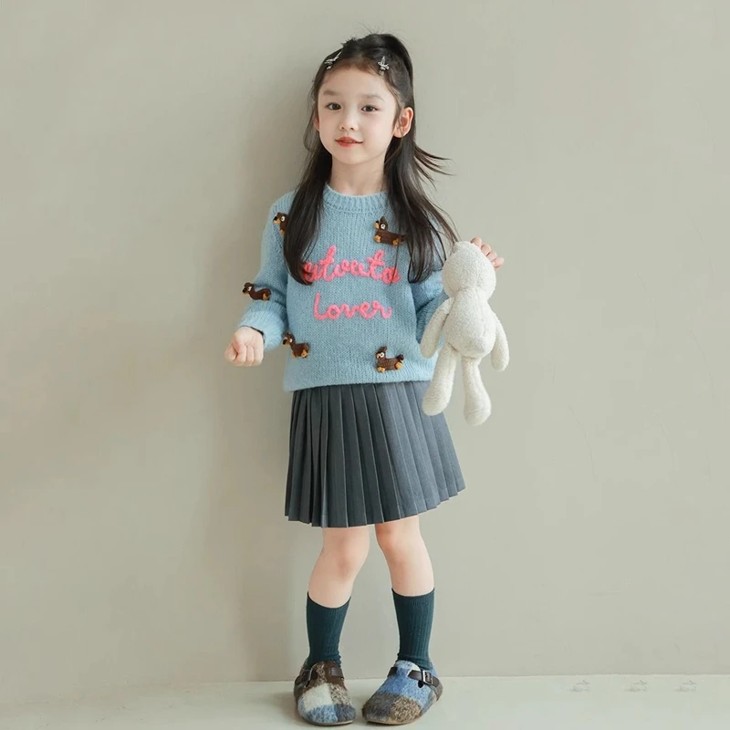 1-11Years Toddler Baby Knitted Sweaters for Girls Cute Embroidery Pullover Tops Infant Soft Cartoon Sweater Girl 4 5 6 7 8 9 10