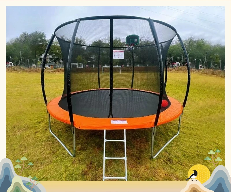 Trampoline with Protective Net, Indoor Outdoor Square Kids Adult Commercial Jumping Bed Basketball