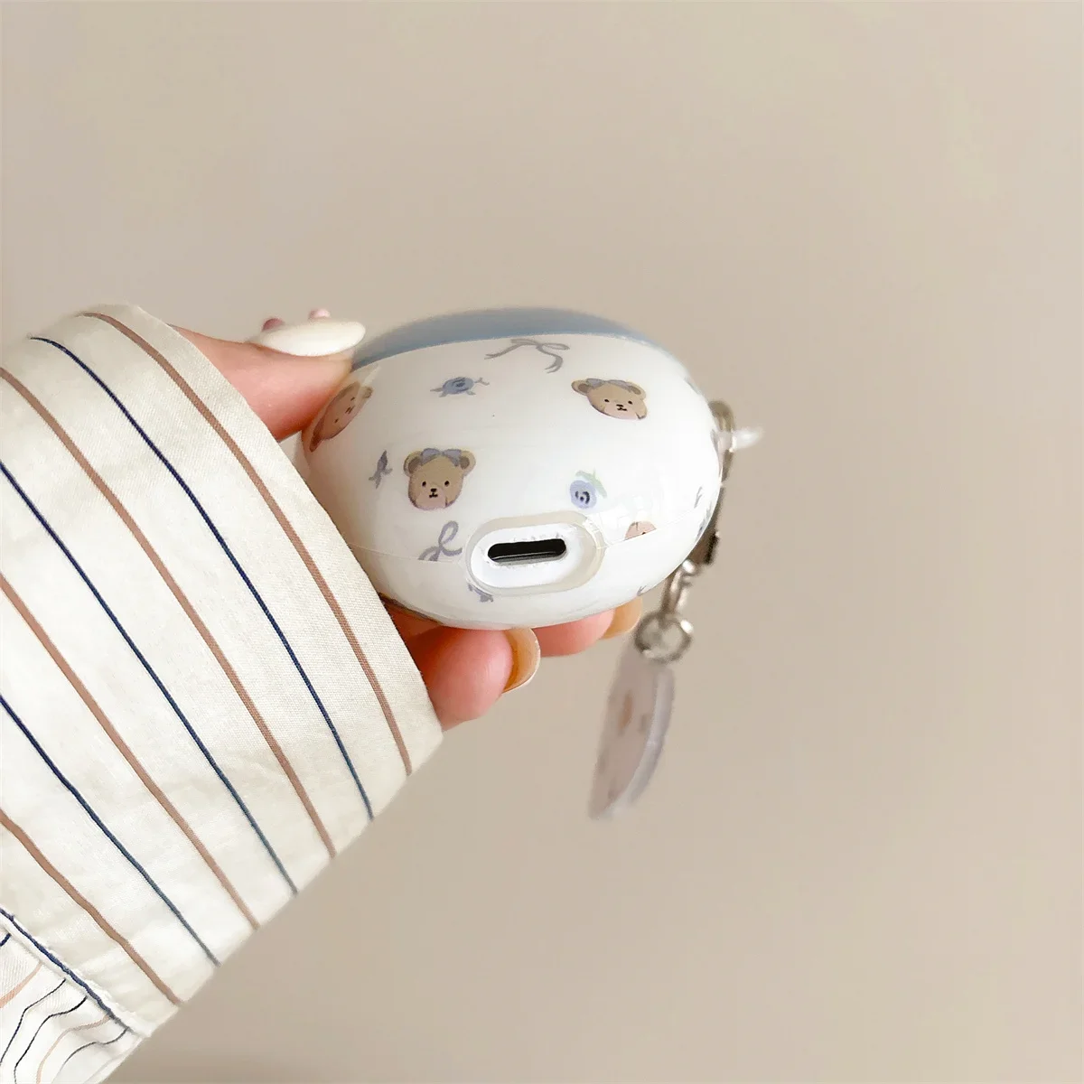 جراب سماعة أذن بتصميم دب لهاتف هاواوي فريبودز 5 ، جراب سماعة مع سلسلة مفاتيح ، تصميم كرتون لطيف ، هدية للنساء والفتيات