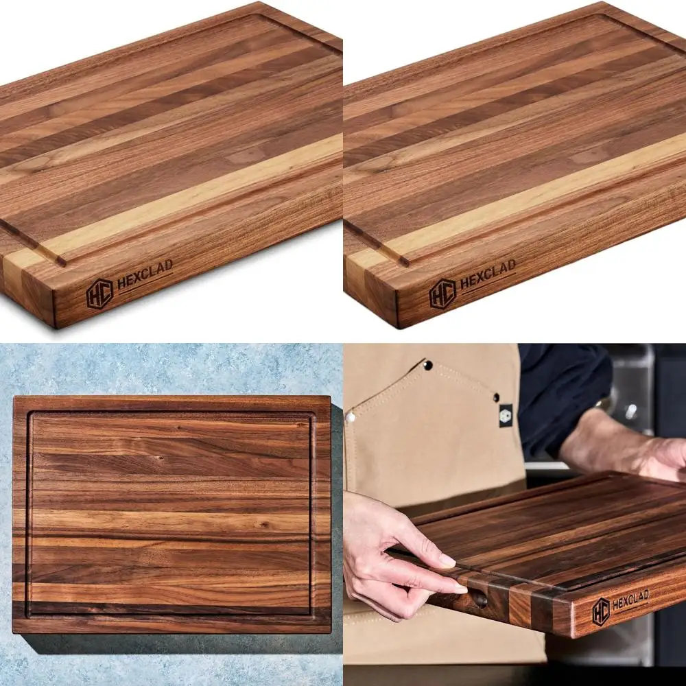 

Прочная двусторонняя разделочная доска из орехового дерева с канавкой для сока и ручками, 11,75x15,75 дюймов