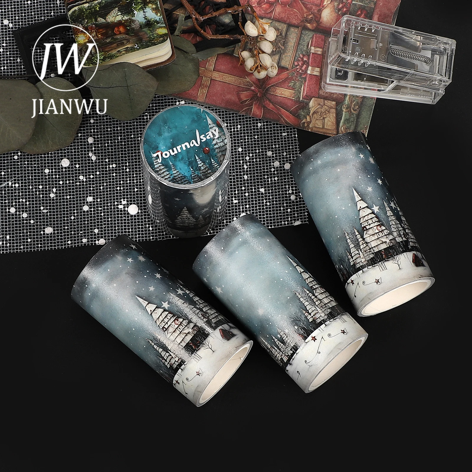 JIANWU 80mm * 204cm Vintage Fantastico Natale Albero di neve Paesaggio Materiale Collage Washi Nastro Creativo FAI DA TE Ufficiale di Cancelleria