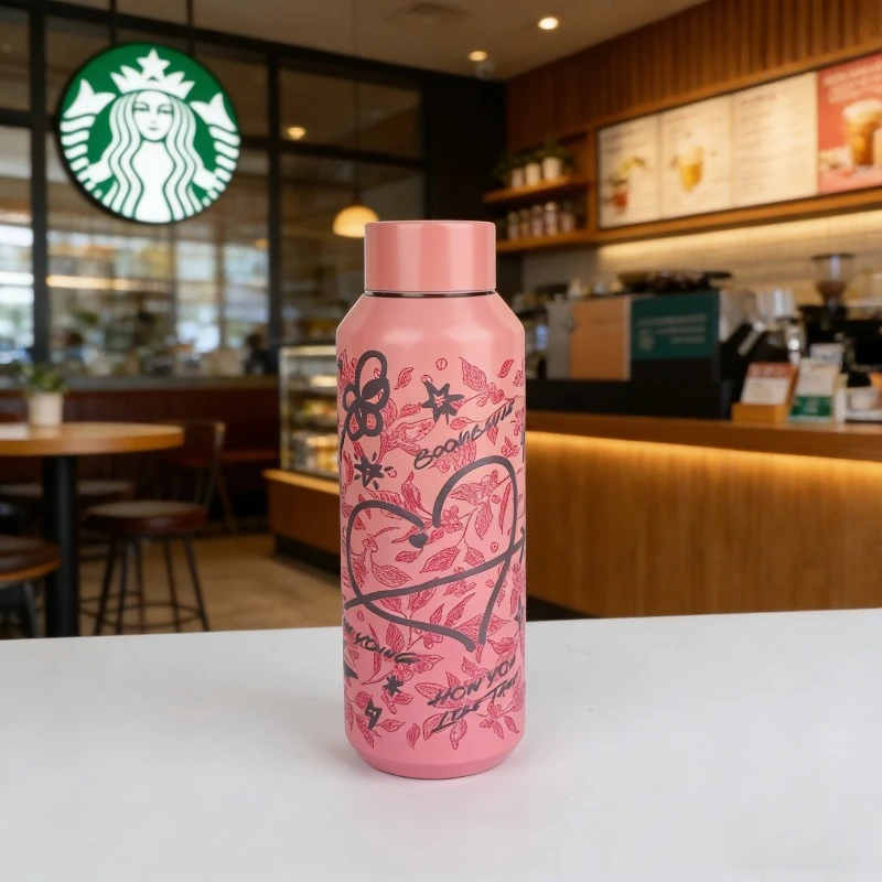 Garrafa de Água Inspirada na Starbucks BLACKPINK 500ml, Garrafa Térmica de Aço Inoxidável com Gradiente Rosa, Presente Perfeito para Fãs de Kpop