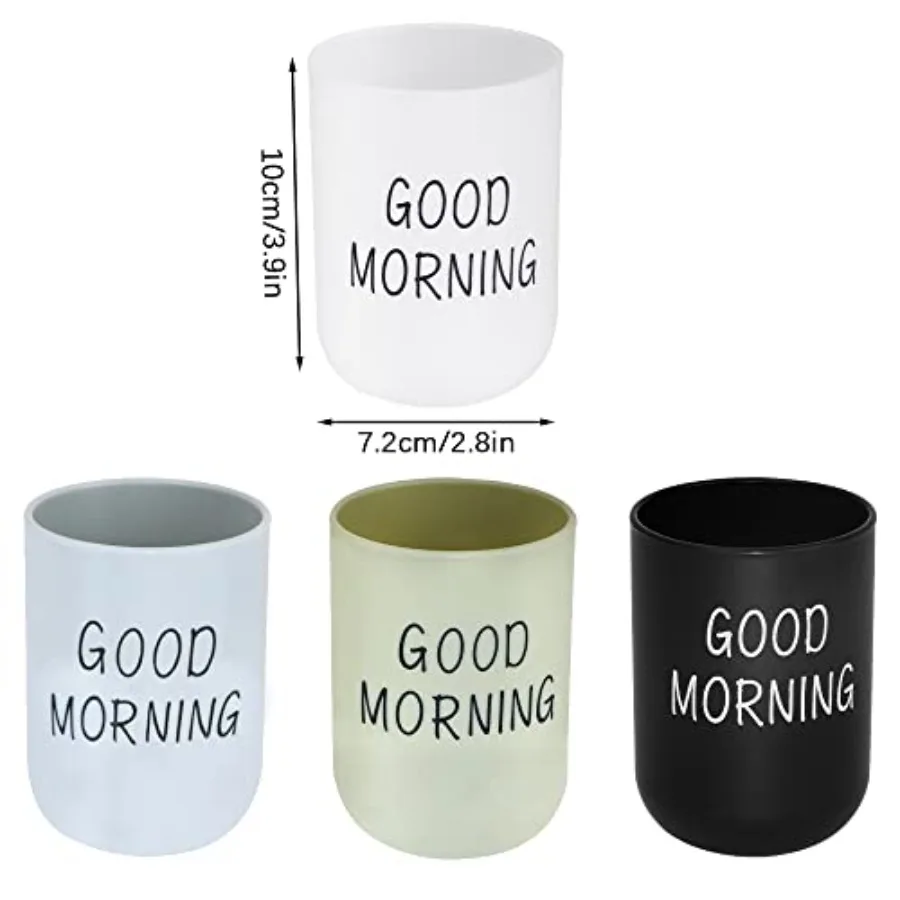 4 Pcs Bathroom Tumblers Cups, Unbreakable Reusable Toothbrush Holders, Eco-Friendly Plastic Drinking Cups for Water, Coffee, Mi