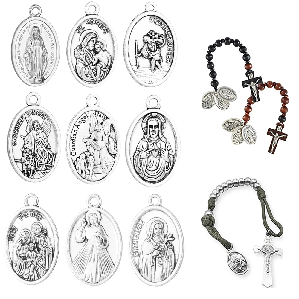 5Pcs/Lot St.Christopher Joseph Guardian Angel Calcutta Pio Charms Catholic Holy Medal DIY Rosary Chaplet Parts Religious Pendant