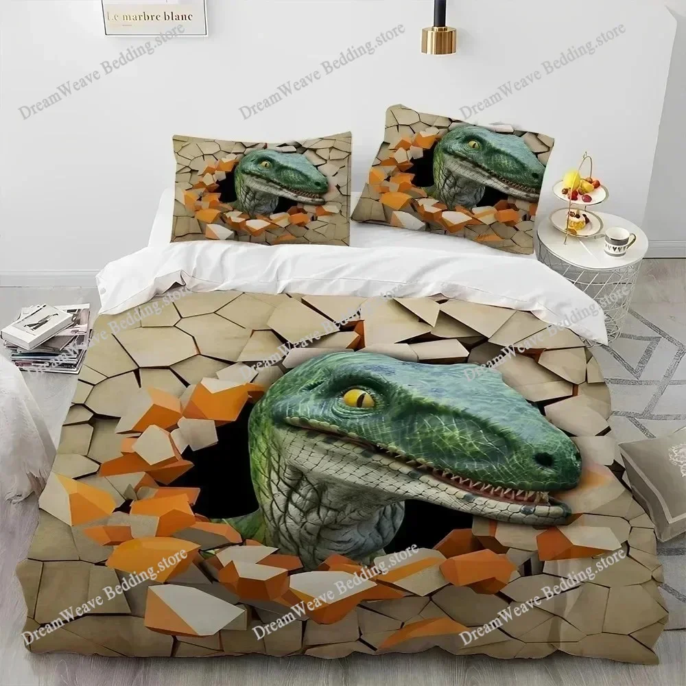 

3D Cartoon Dinosaur Illusion Comforter Bedding Set,Duvet Cover Bed Set Quilt Cover Pillowcase,Queen Bedding Set for Boys Gift963