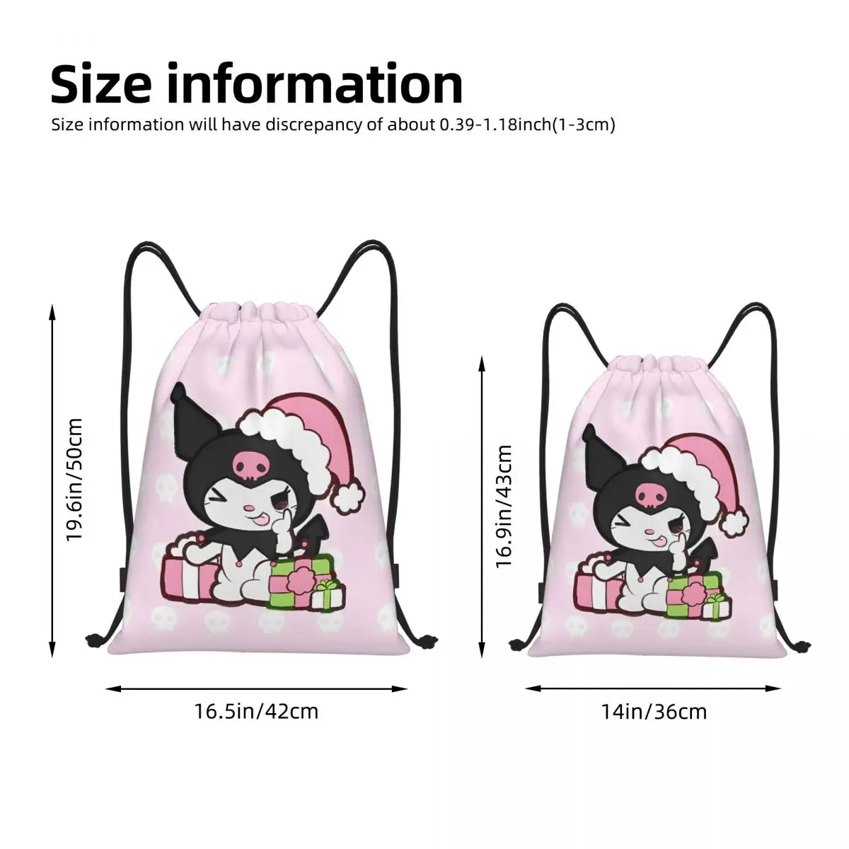 Pink Kuromi Christmas Cutie Drawstring Backpack Gym Sports Sackpack String Bags for Cycling