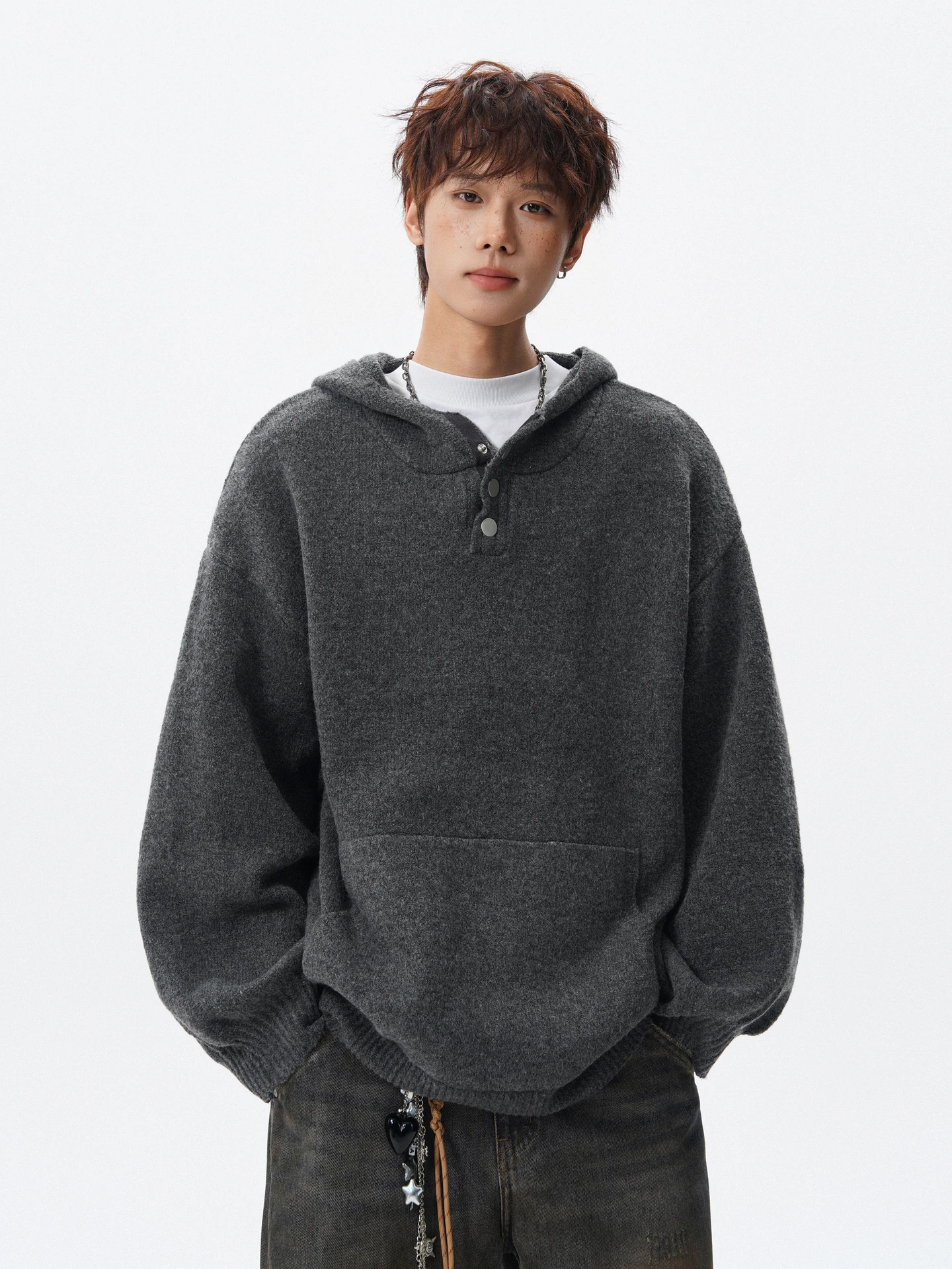 

Американский ретро-свитер с открытым воротником, вязаный, модный бренд, для пар, свободный крой, зимний, теплый, с длинными рукавами