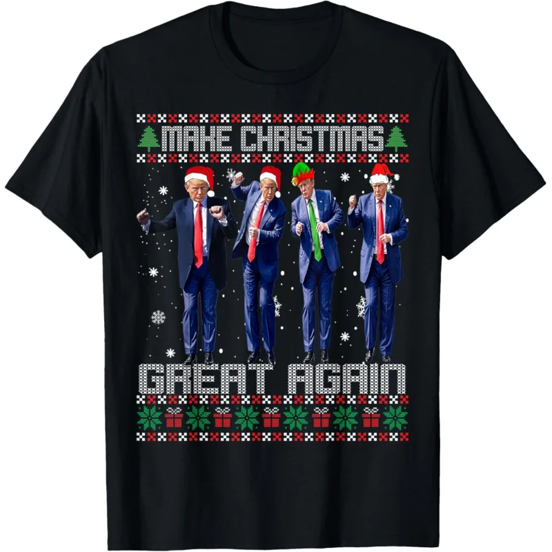 

Make Christmas Great Again Ugly Sweaters Trump Dance Santa T-Shirt Loose men's and women's