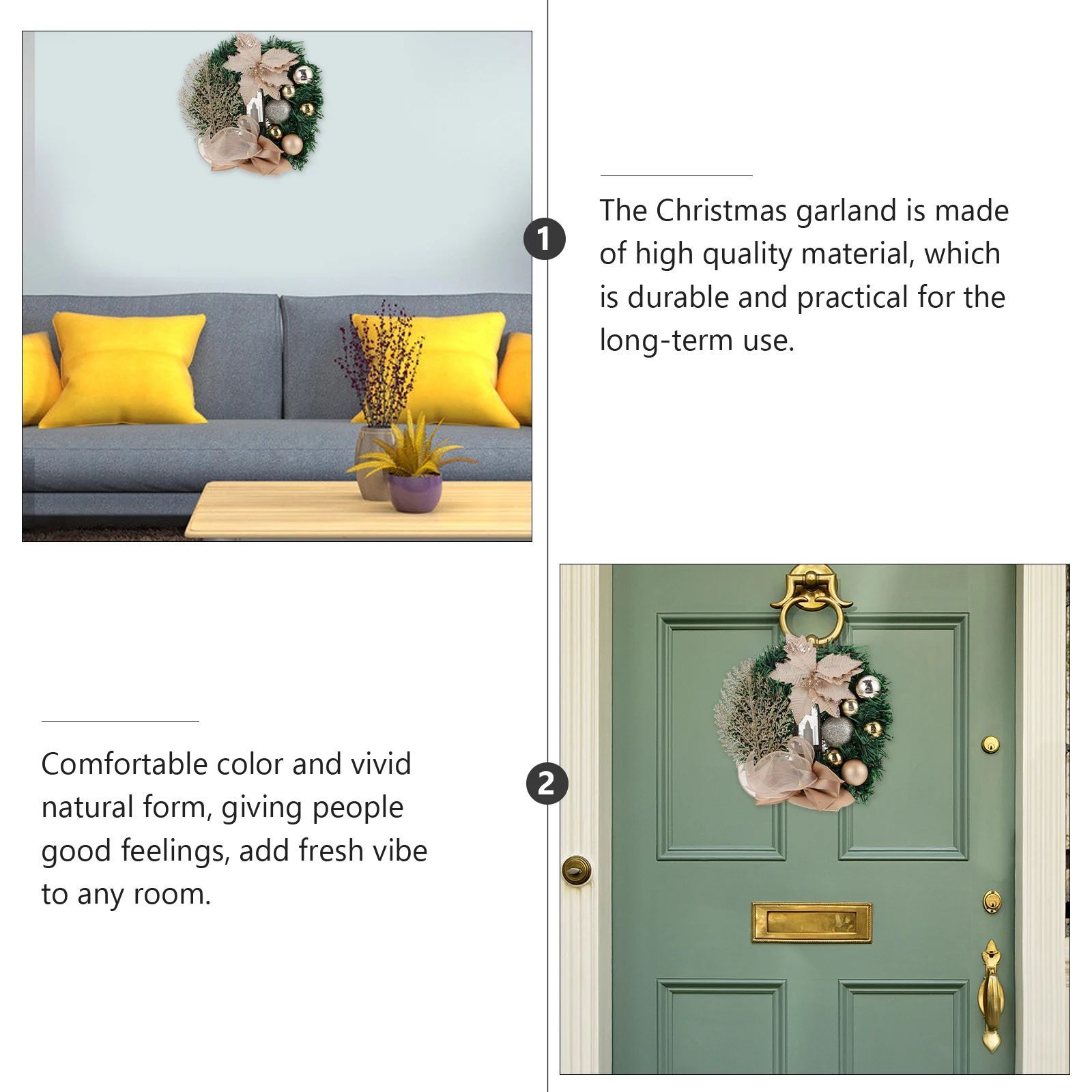 

1pc Christmas Theme Wreath Decorative Garland Home Party Rattan Ornament Creative Simulation Festive Decoration