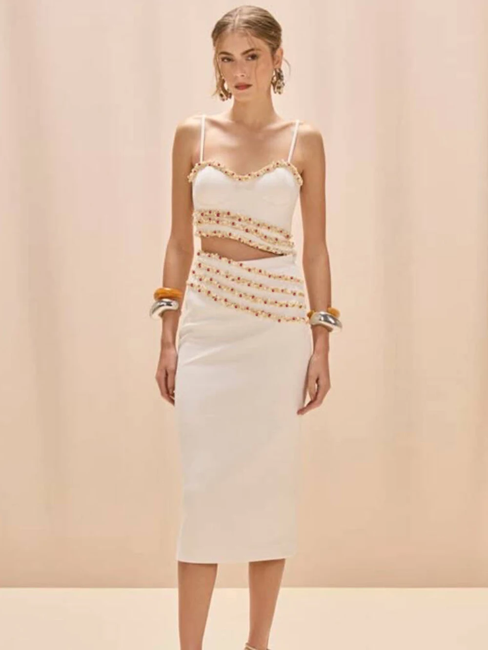 

European And American New Sexy Nail Bead Diamond Bandage Set Suspender Top Mid Length Skirt Party Dress Two-Piece Set