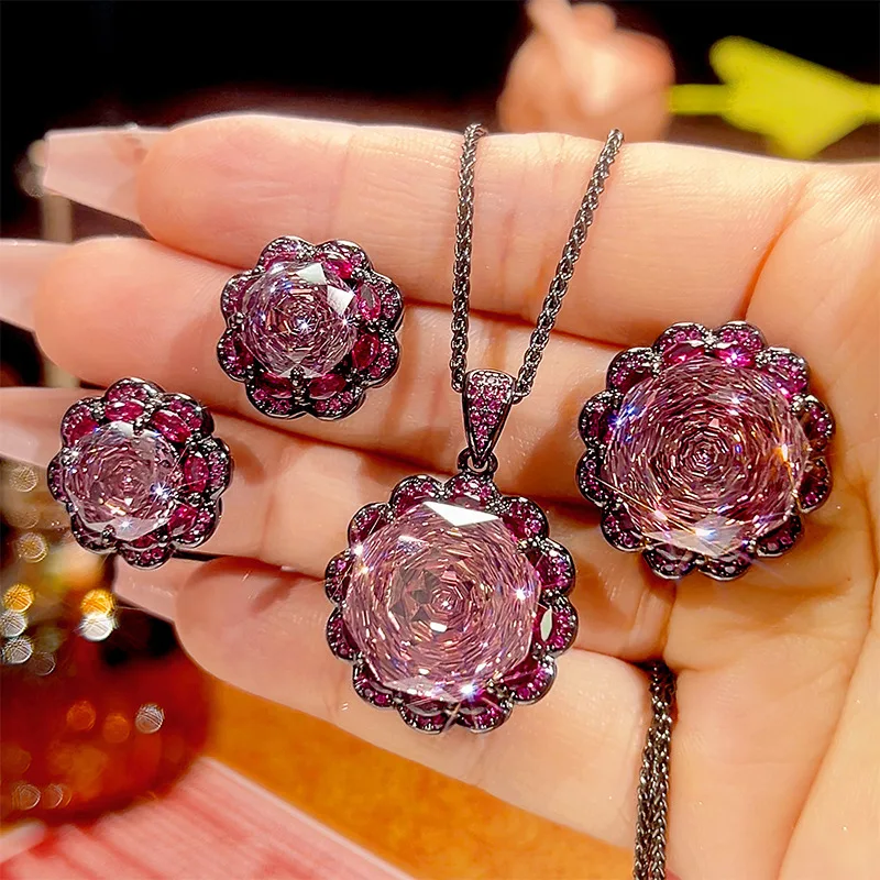 

Ювелирный набор с позолотой и инкрустацией из высушенных роз в стиле миллениал, черное золото, люкс, для женщин, 16-10мм