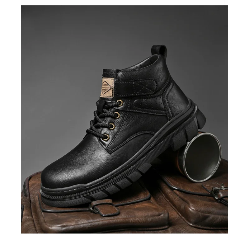 Outdoor Mountaineering Work Boots for Men: 2025 New Big Yellow Boots, High-Top Height-Increasing British Style Durable Work Shoe