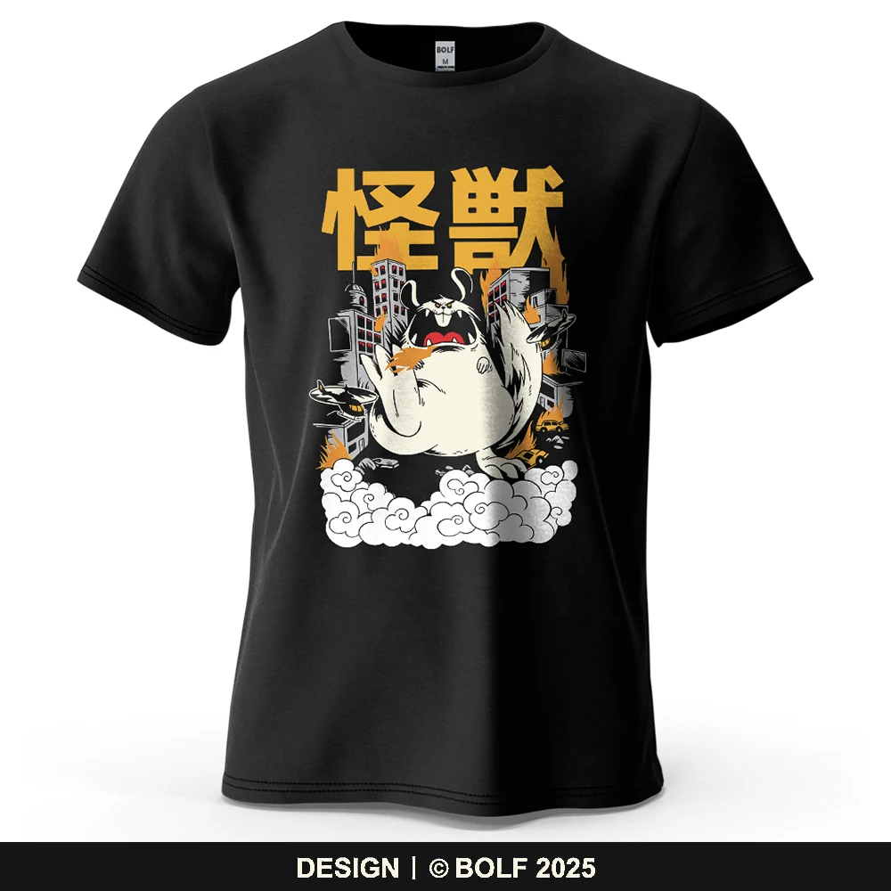 Monster Cartoonish bedrucktes Herren-T-Shirt aus 100 % Baumwolle, übergroße Retro-japanische Grafik-T-Shirts für Damen, Tops, T-Shirts, lässige Streetwear