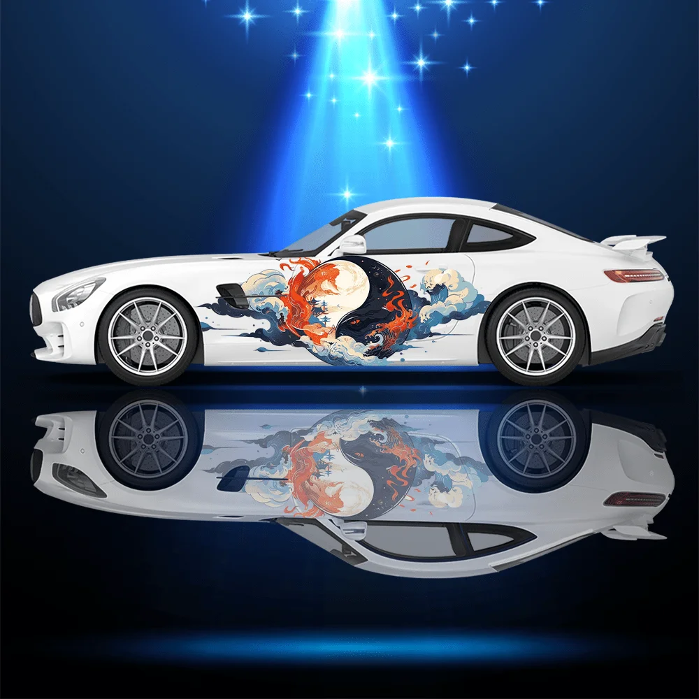 Sunrise Sunset Day Yin Yang Car Vinyl Wraps Decal Self-adhesive PVC Sticker Suitable for Trucks SUV Decoration Auto Accessories