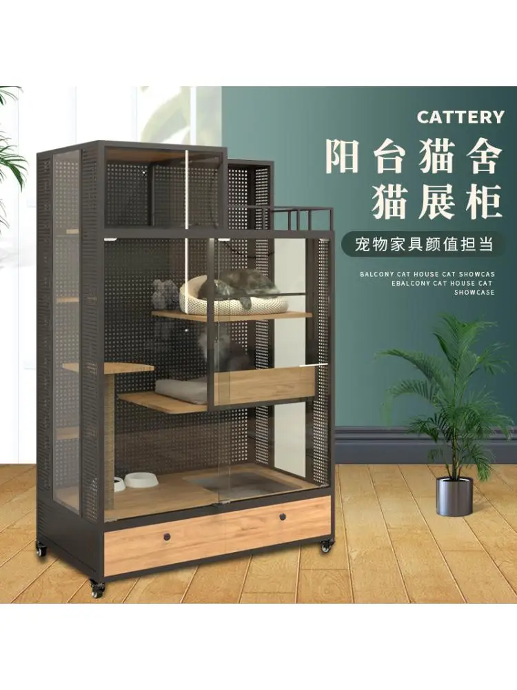 Full Transparent Cat Villa With Toilet Large Free Space Family Cat Cage Multi-storey Multi-functional Cat House