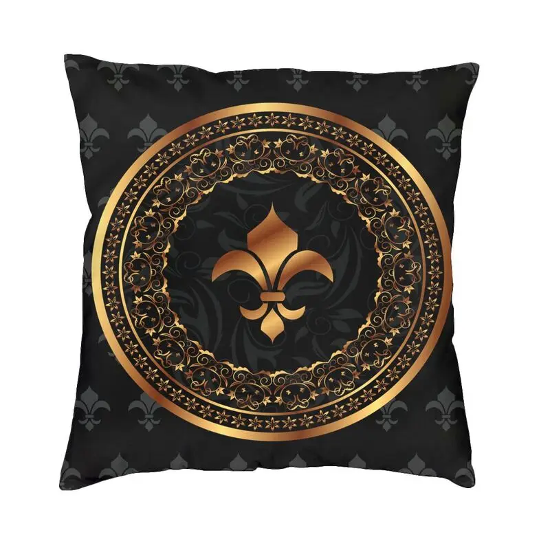Luxury Golden Royal Fleur De Lis Cushion Cover 35x35 cm Lily Flower Fleur-De-Lys Soft Throw Pillow Case for Sofa Car Pillowcase
