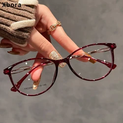 Japanese Cat-eye TR90 Ladies Myopia Glasses Frame Color Matching Wine Red Flat Mirror Optical Prescription Eyeglasses A-23081