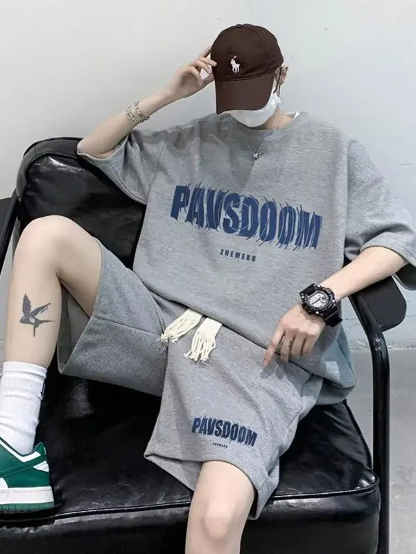 

American Retro Large Size Pure Cotton ort Sve T-irt orts Set Men Women Summer Trendy Cool Whole Set Match Polyester ...