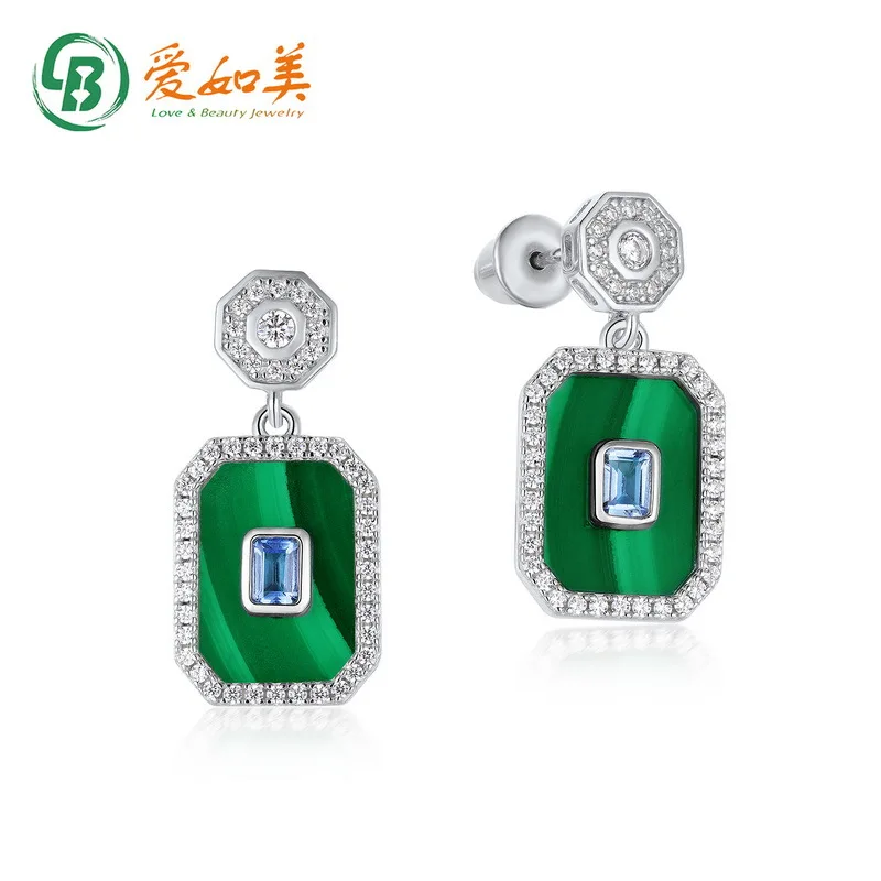 

New Geometric Personality Peacock Stone Earrings for Women, 18K Gold PT950 Platinum Silver Plated 7-layer Gold Earrings, Niche