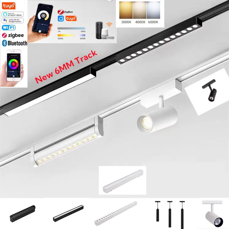 6MM Thin Smart Tuya Zigbee Dimmable Ceiling Surface Mount Magnetie Track Light System Black White Slim Lamp Safe DC48V for Home