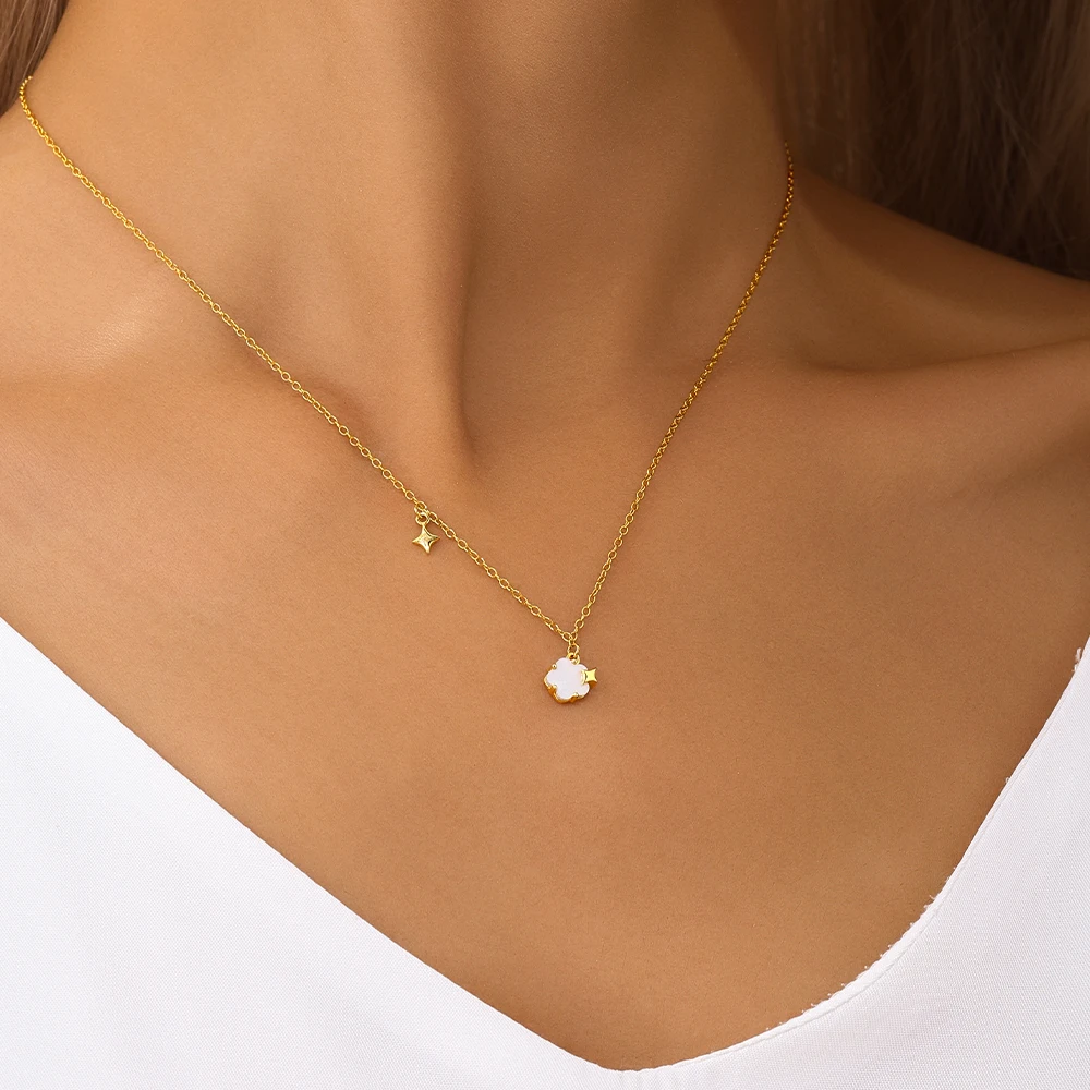 LENNIK 925 Silver Golden European and American style heart-shaped five petal flower starry sky zircon necklace for women jewelry