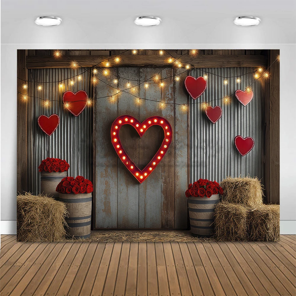 Valentine's Day Photography Backdrop Vintage Love Heart Flowers Neon Decor Background Kids Adult Portrait Photo Studio Props